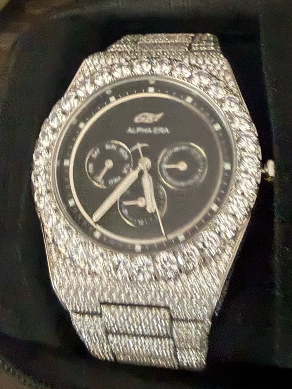 Shop GLD fully iced alpha watch black face